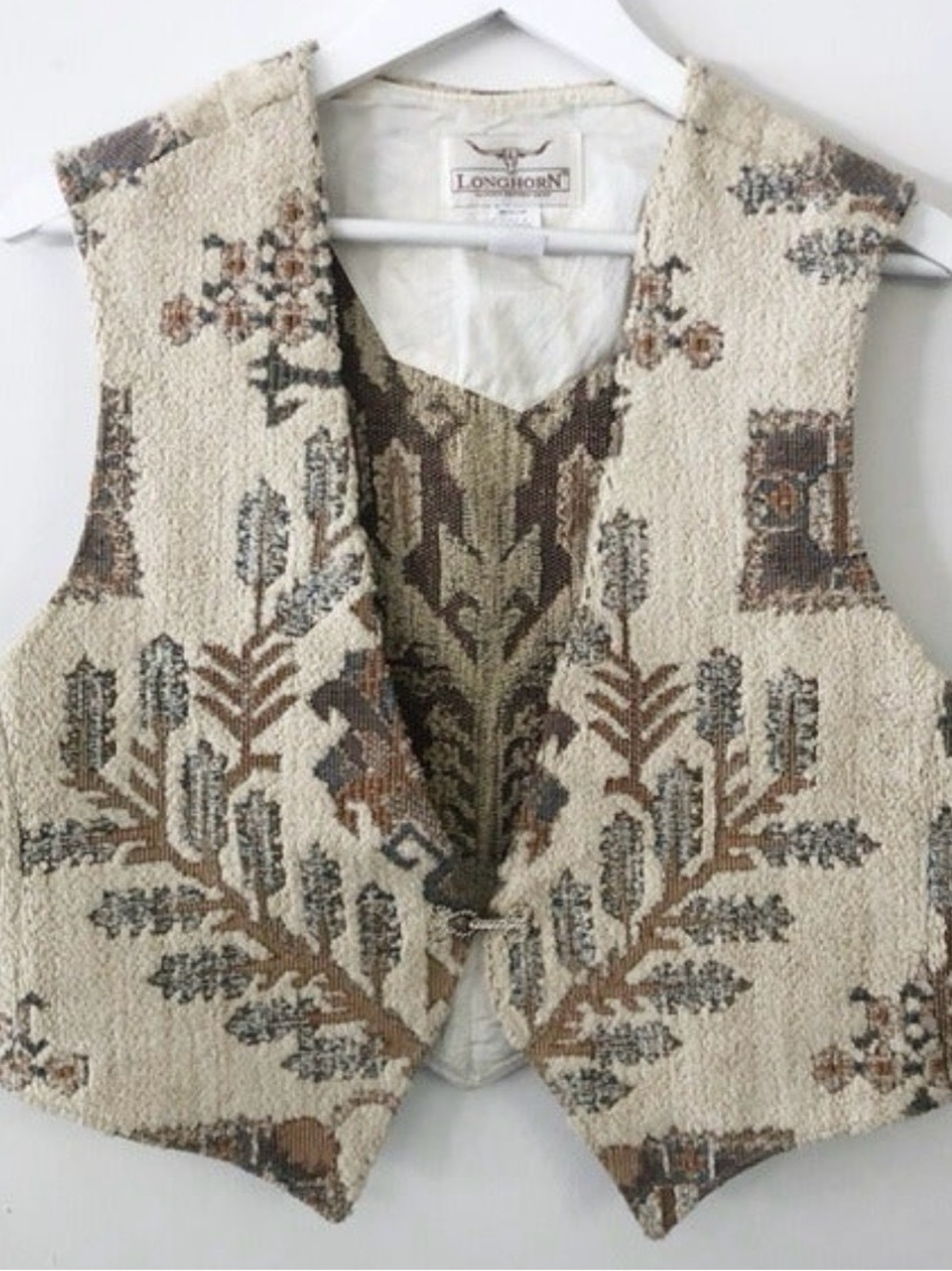 Vintage Longhorn Southwestern Tapestry Vest - Beige, Blue, Brown